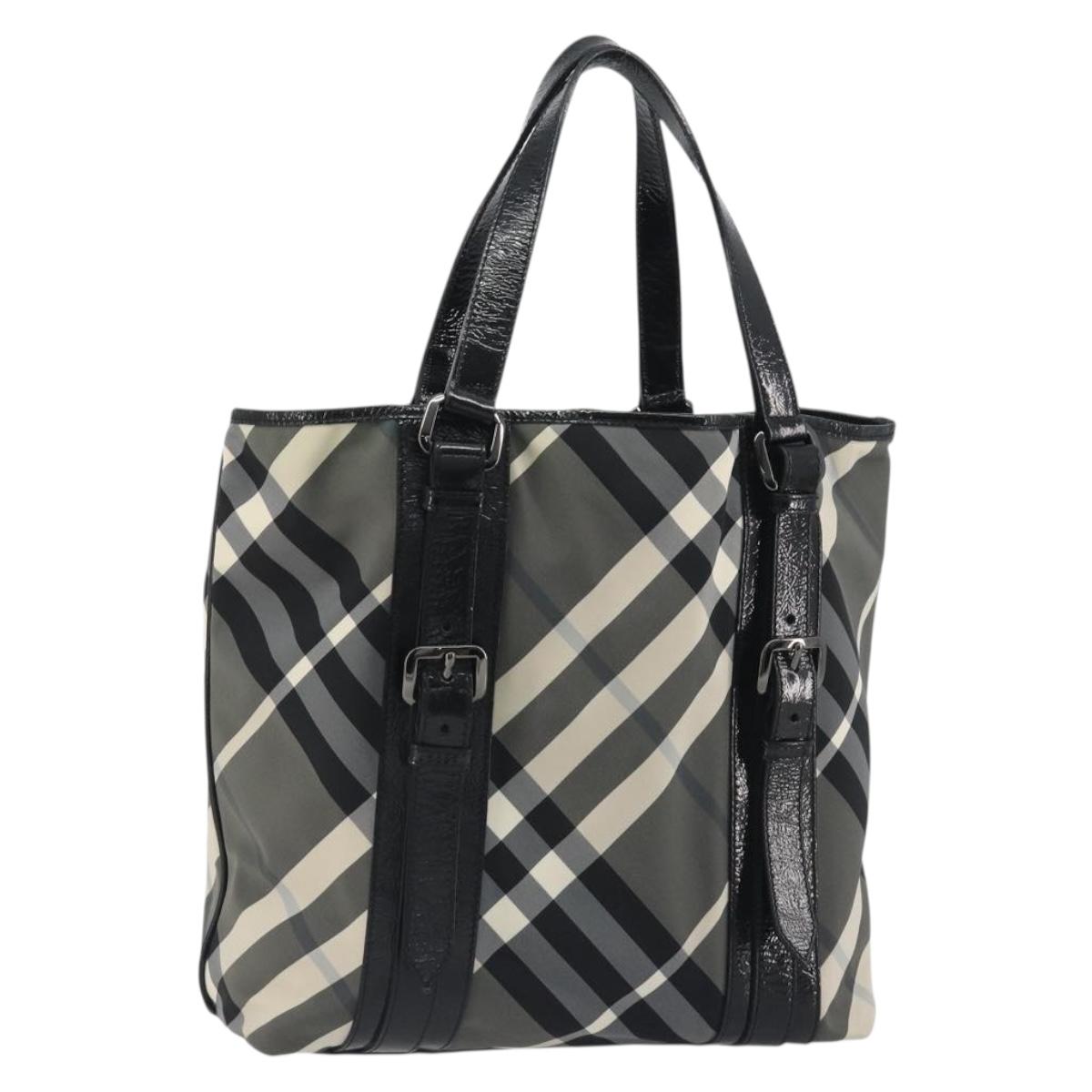 BURBERRY Nova Check Tote Bag Nylon Black Silver Auth ep15157
