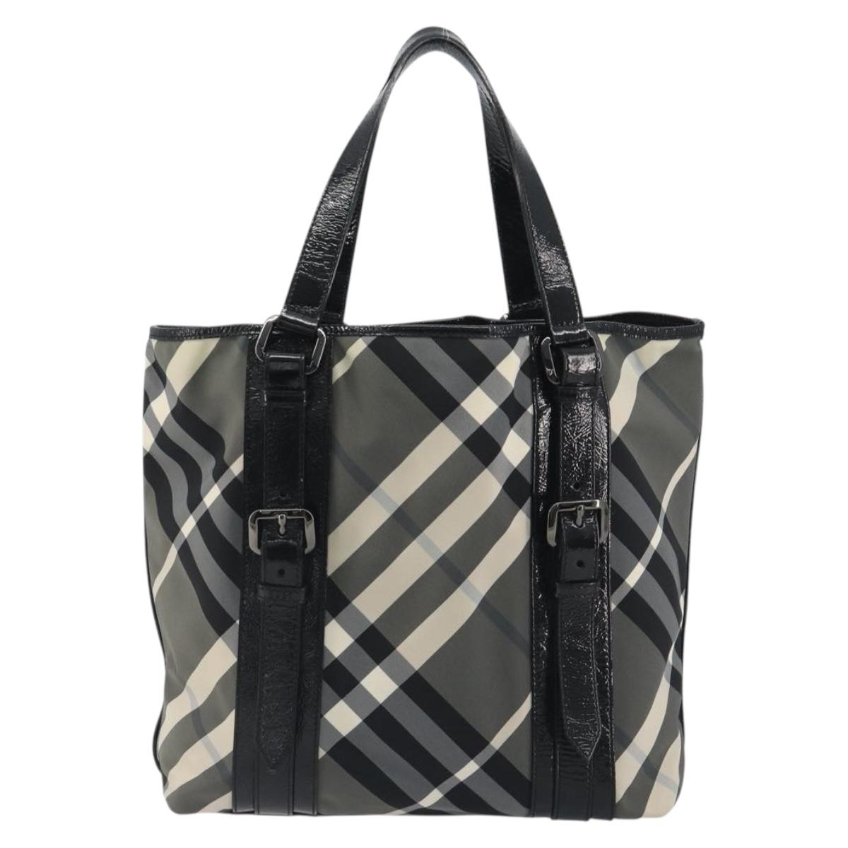 BURBERRY Nova Check Tote Bag Nylon Black Silver Auth ep15157
