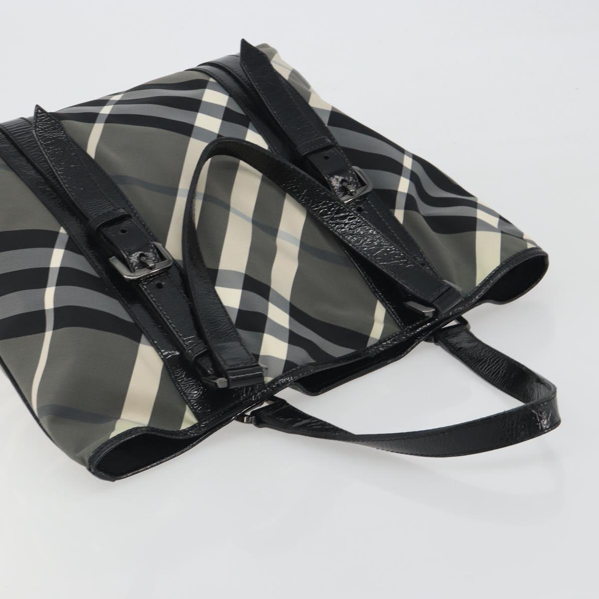 BURBERRY Nova Check Tote Bag Nylon Black Silver Auth ep15157
