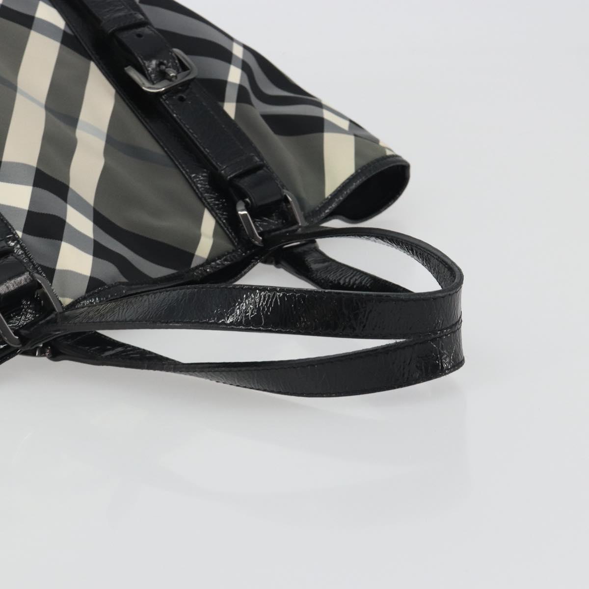 BURBERRY Nova Check Tote Bag Nylon Black Silver Auth ep15157