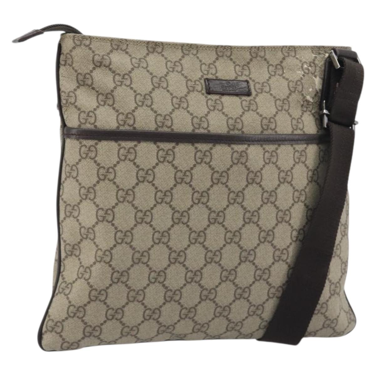 GUCCI GG Supreme Shoulder Bag PVC Leather Beige Silver 141626 Auth ep15158