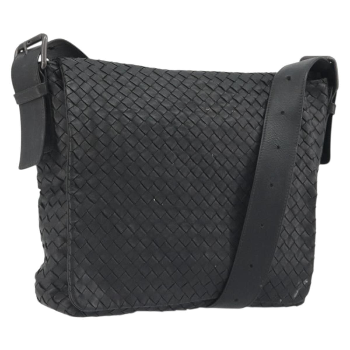 BOTTEGA VENETA INTRECCIATO Shoulder Bag Leather Black Auth ep15159
