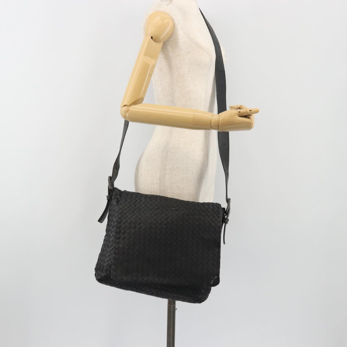 BOTTEGA VENETA INTRECCIATO Shoulder Bag Leather Black Auth ep15159