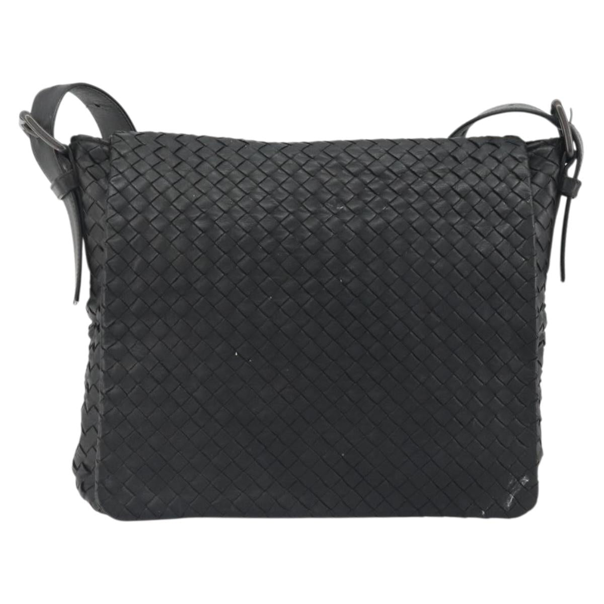 BOTTEGA VENETA INTRECCIATO Shoulder Bag Leather Black Auth ep15159