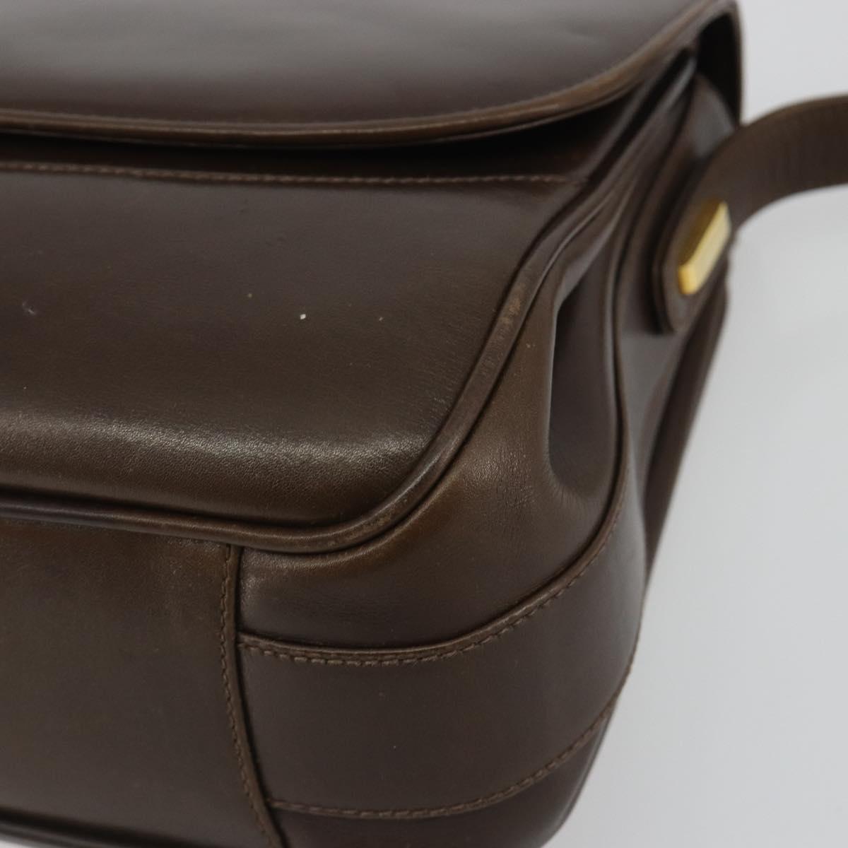GUCCI Hand Bag Leather Brown Gold Tone Auth ep15160