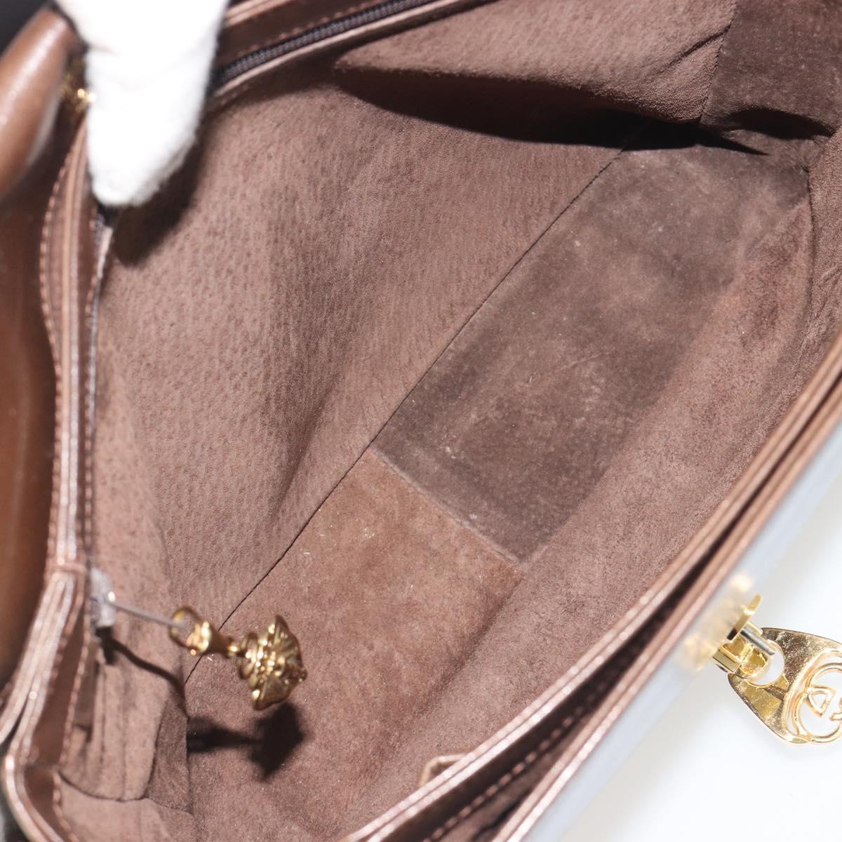 GUCCI Hand Bag Leather Brown Gold Tone Auth ep15160
