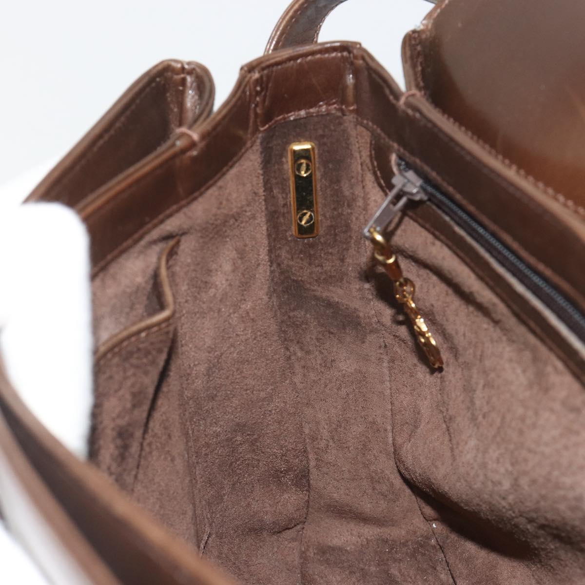 GUCCI Hand Bag Leather Brown Gold Tone Auth ep15160