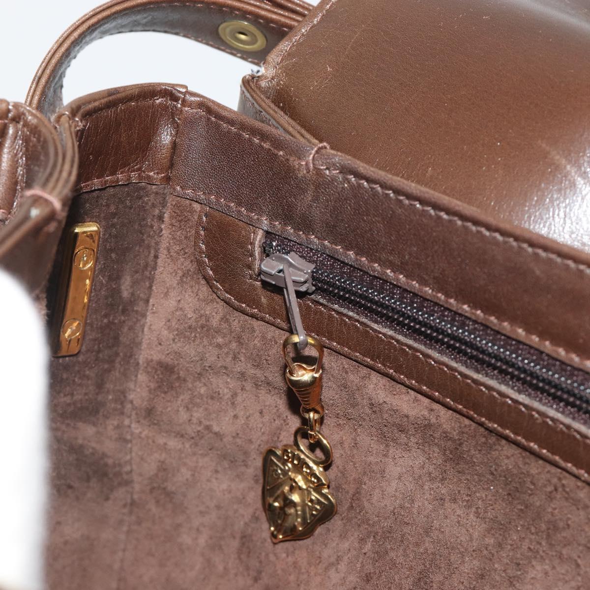 GUCCI Hand Bag Leather Brown Gold Tone Auth ep15160