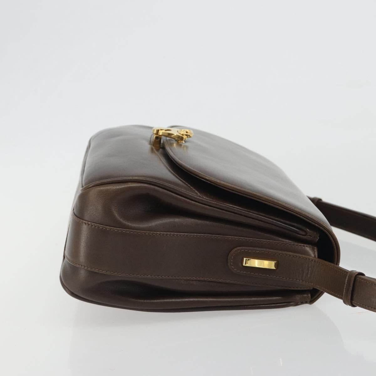 GUCCI Hand Bag Leather Brown Gold Tone Auth ep15160