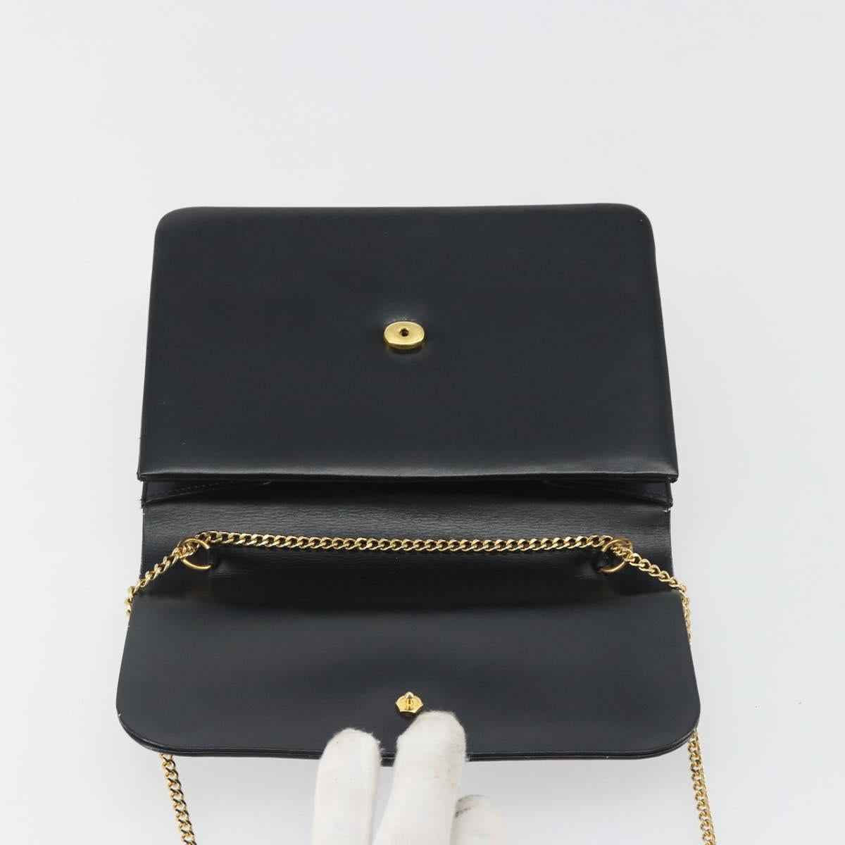 Christian Dior Chain Shoulder Bag Leather Black Gold Tone Auth ep15162