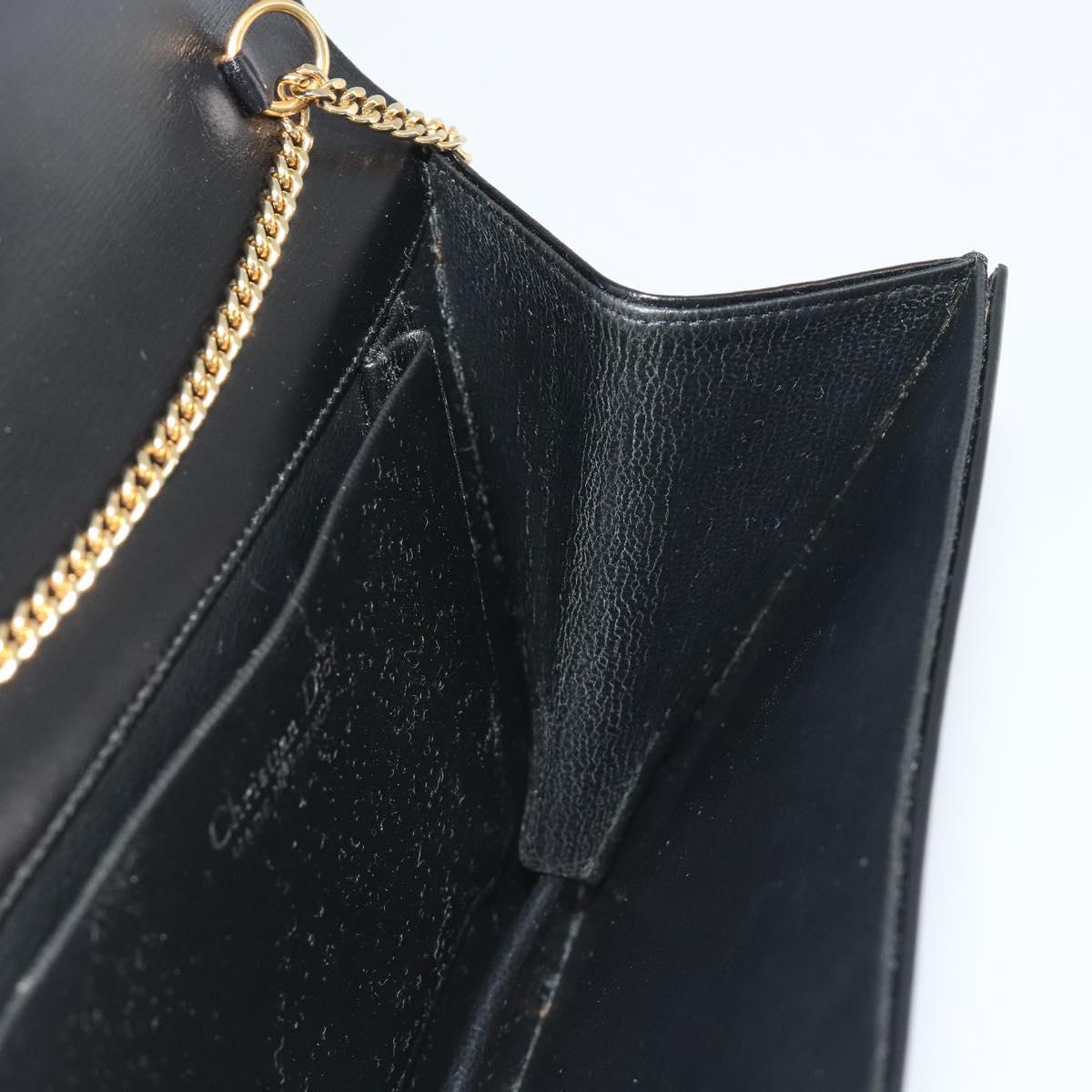 Christian Dior Chain Shoulder Bag Leather Black Gold Tone Auth ep15162