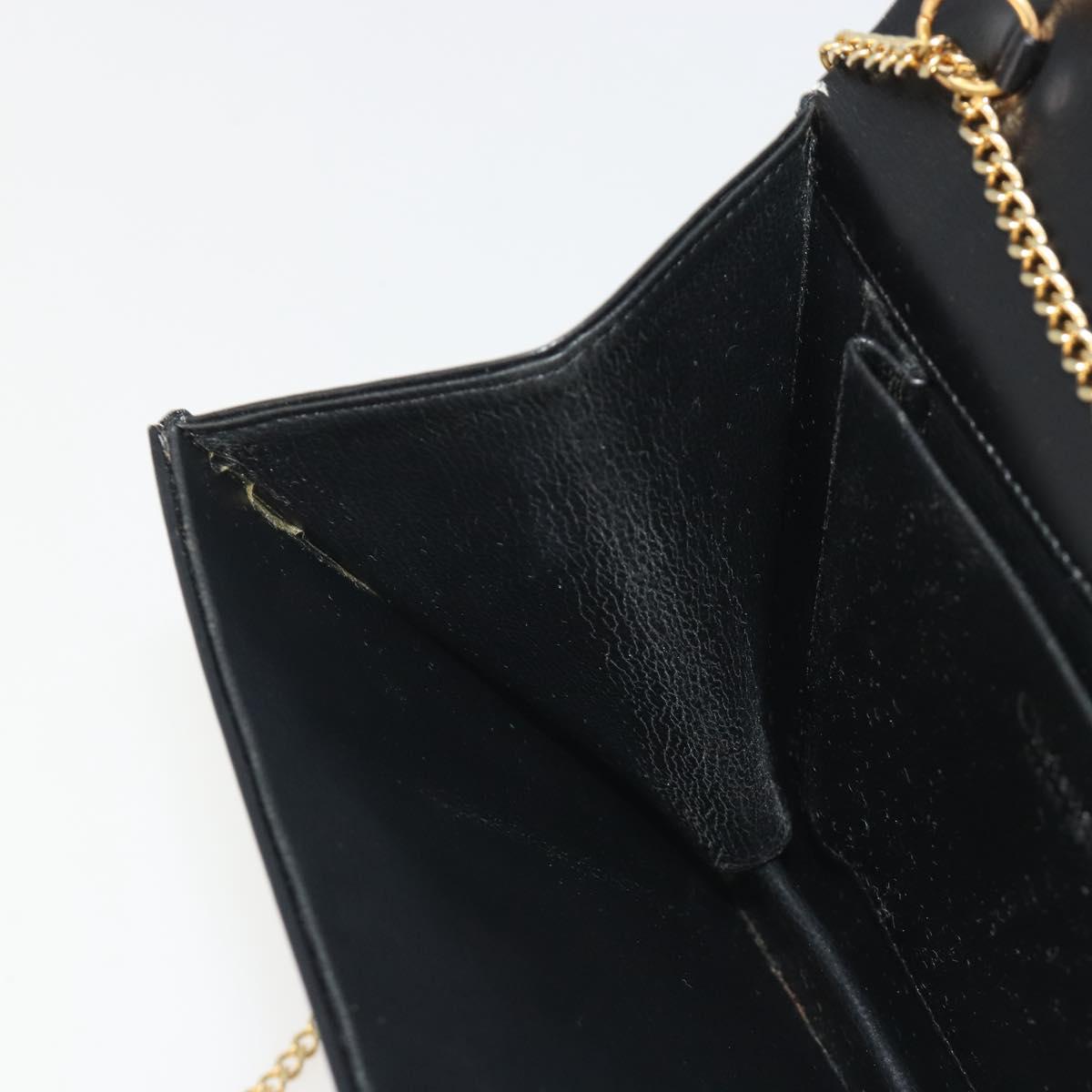 Christian Dior Chain Shoulder Bag Leather Black Gold Tone Auth ep15162