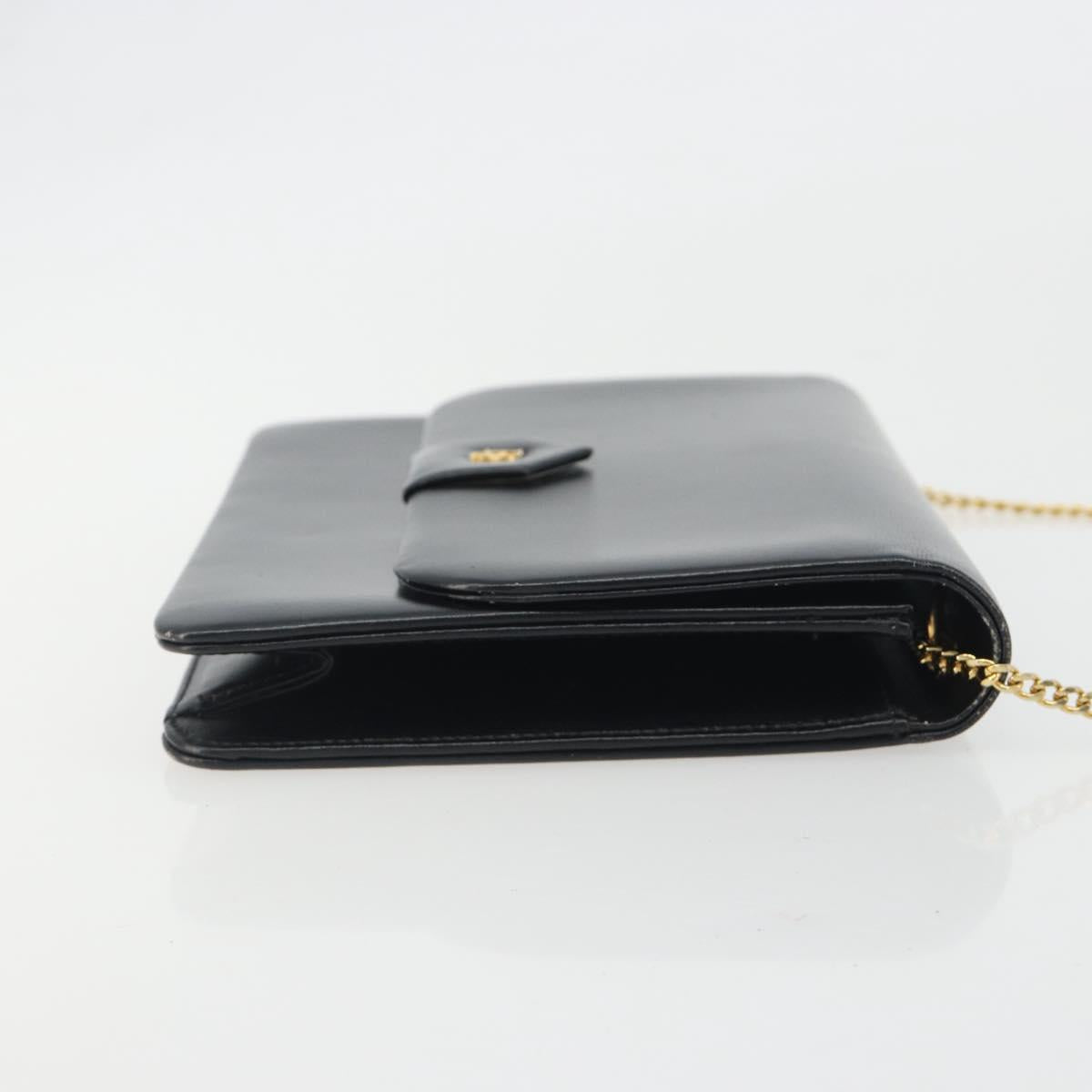 Christian Dior Chain Shoulder Bag Leather Black Gold Tone Auth ep15162
