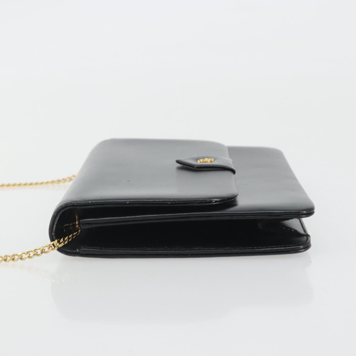 Christian Dior Chain Shoulder Bag Leather Black Gold Tone Auth ep15162
