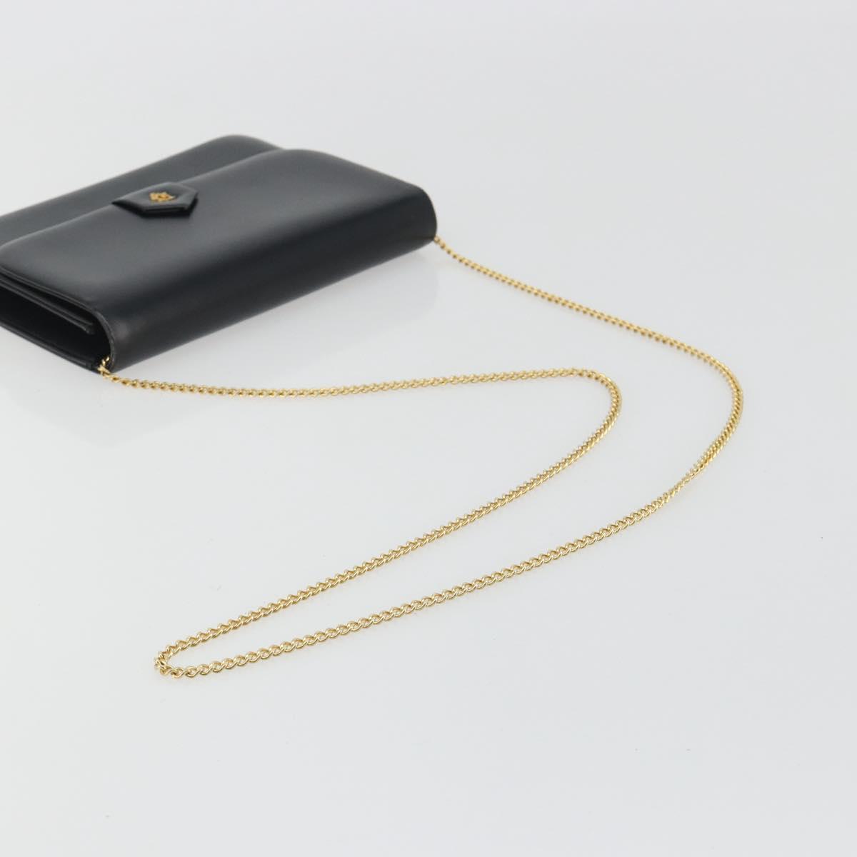 Christian Dior Chain Shoulder Bag Leather Black Gold Tone Auth ep15162