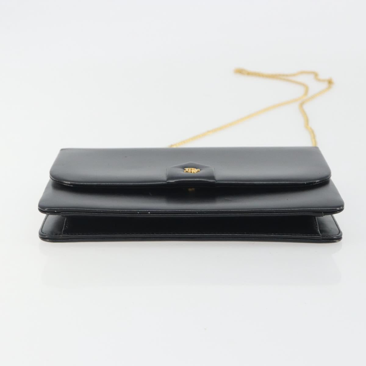 Christian Dior Chain Shoulder Bag Leather Black Gold Tone Auth ep15162