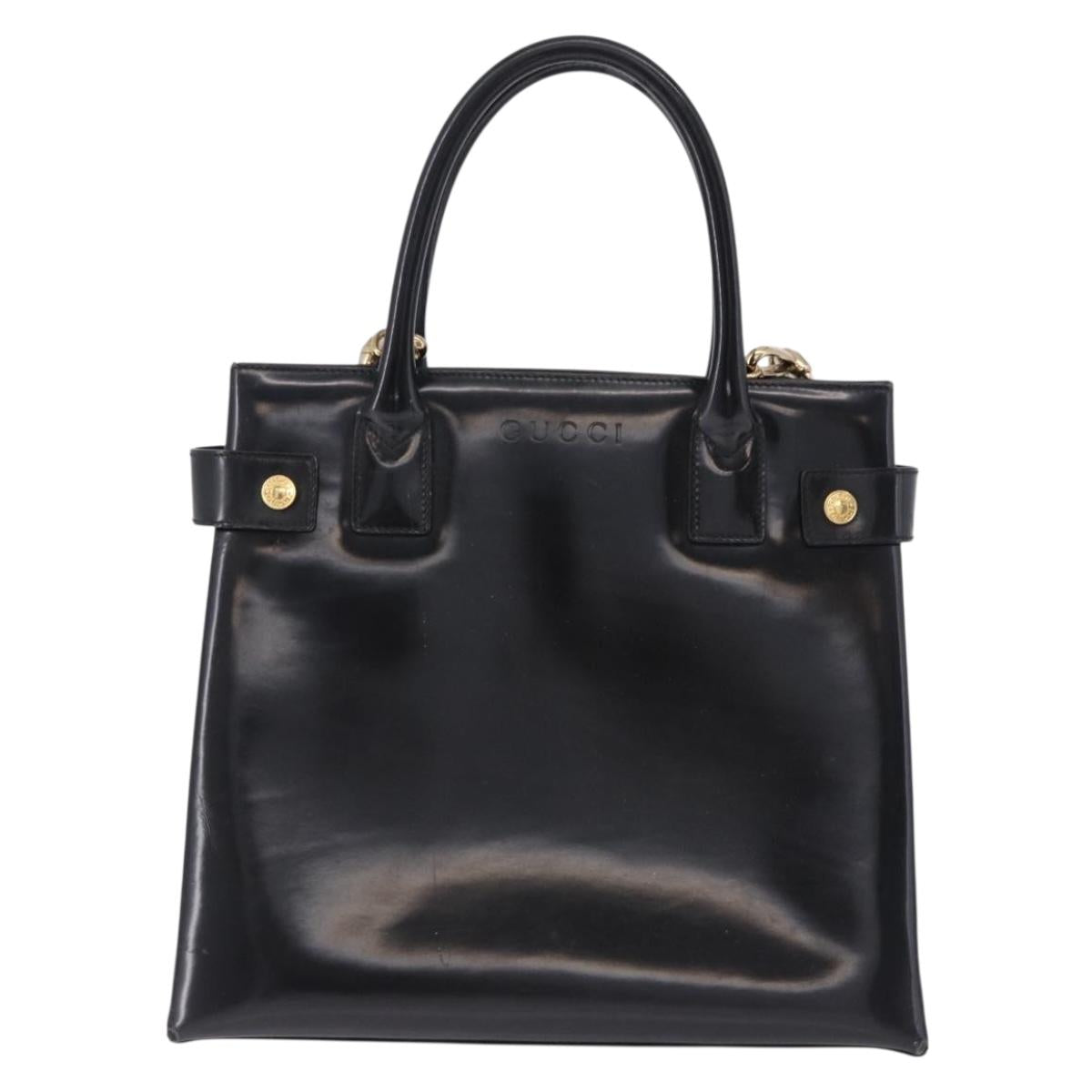 GUCCI Hand Bag Patent 2way Black Gold Tone 000 2404 0503 Auth ep15163