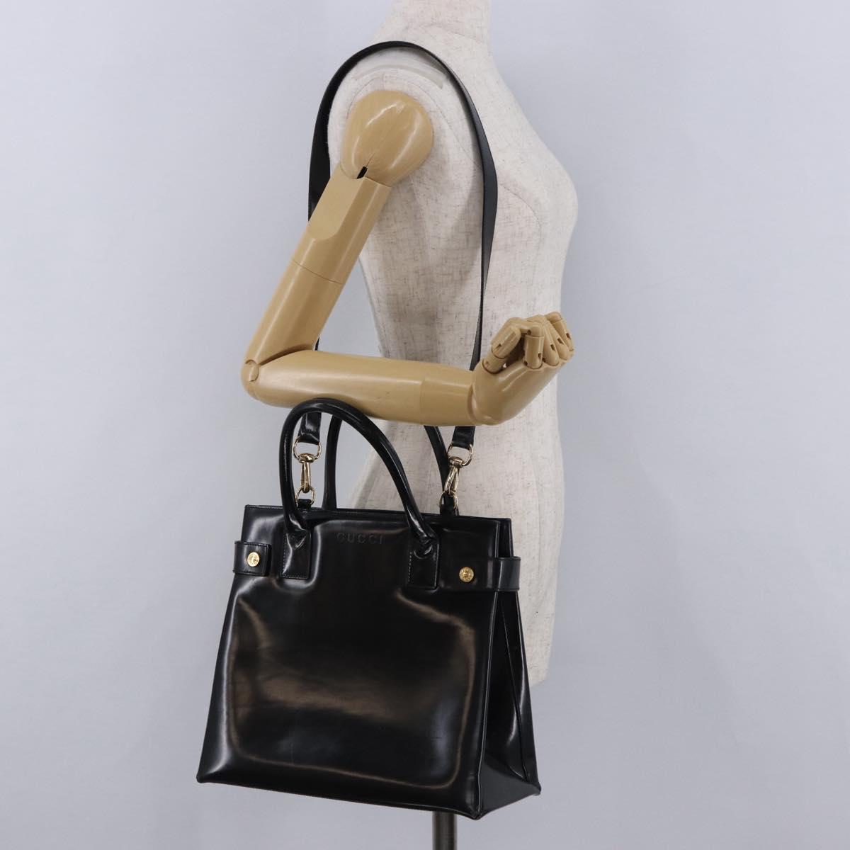 GUCCI Hand Bag Patent 2way Black Gold Tone 000 2404 0503 Auth ep15163