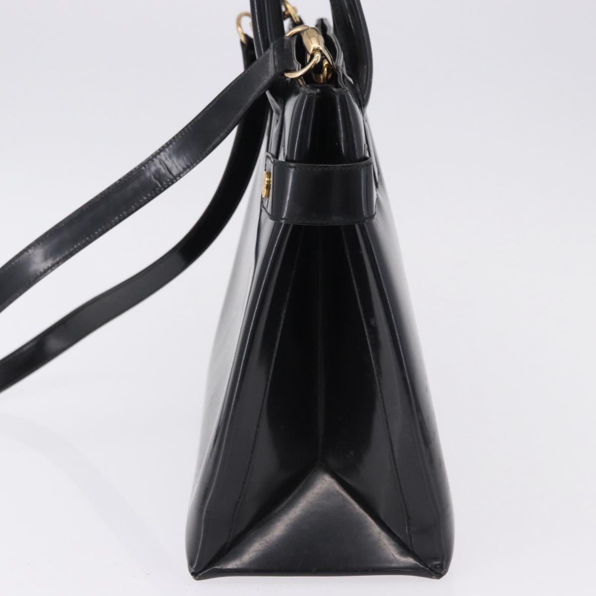 GUCCI Hand Bag Patent 2way Black Gold Tone 000 2404 0503 Auth ep15163