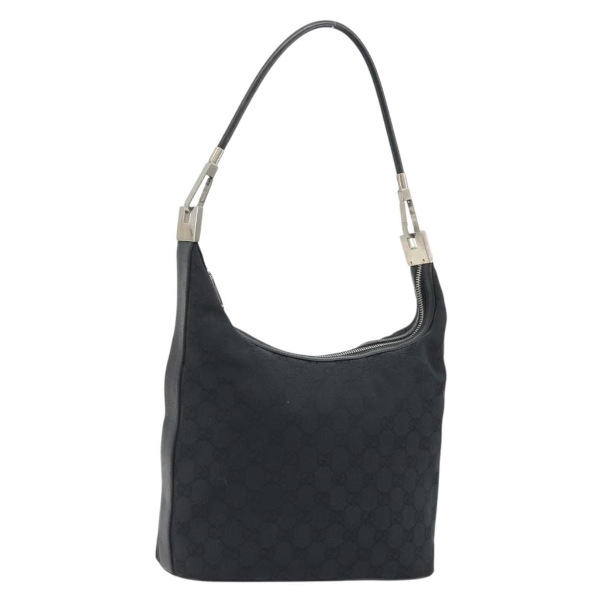 GUCCI GG Canvas Shoulder Bag Black Silver 001 3814 Auth ep15165A