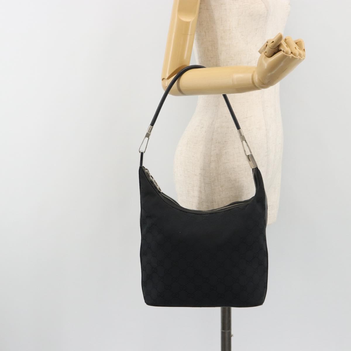 GUCCI GG Canvas Shoulder Bag Black Silver 001 3814 Auth ep15165A