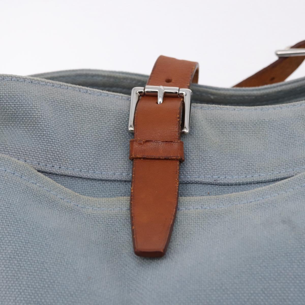 HERMES Marwali GM Shoulder Bag Canvas Light Blue Silver Auth ep15167