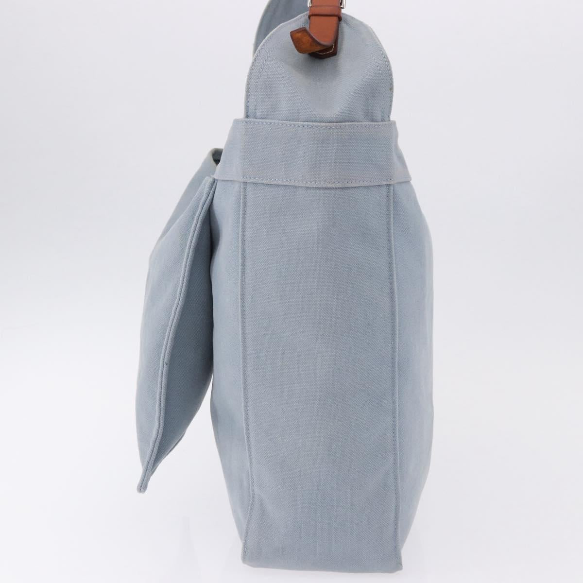 HERMES Marwali GM Shoulder Bag Canvas Light Blue Silver Auth ep15167