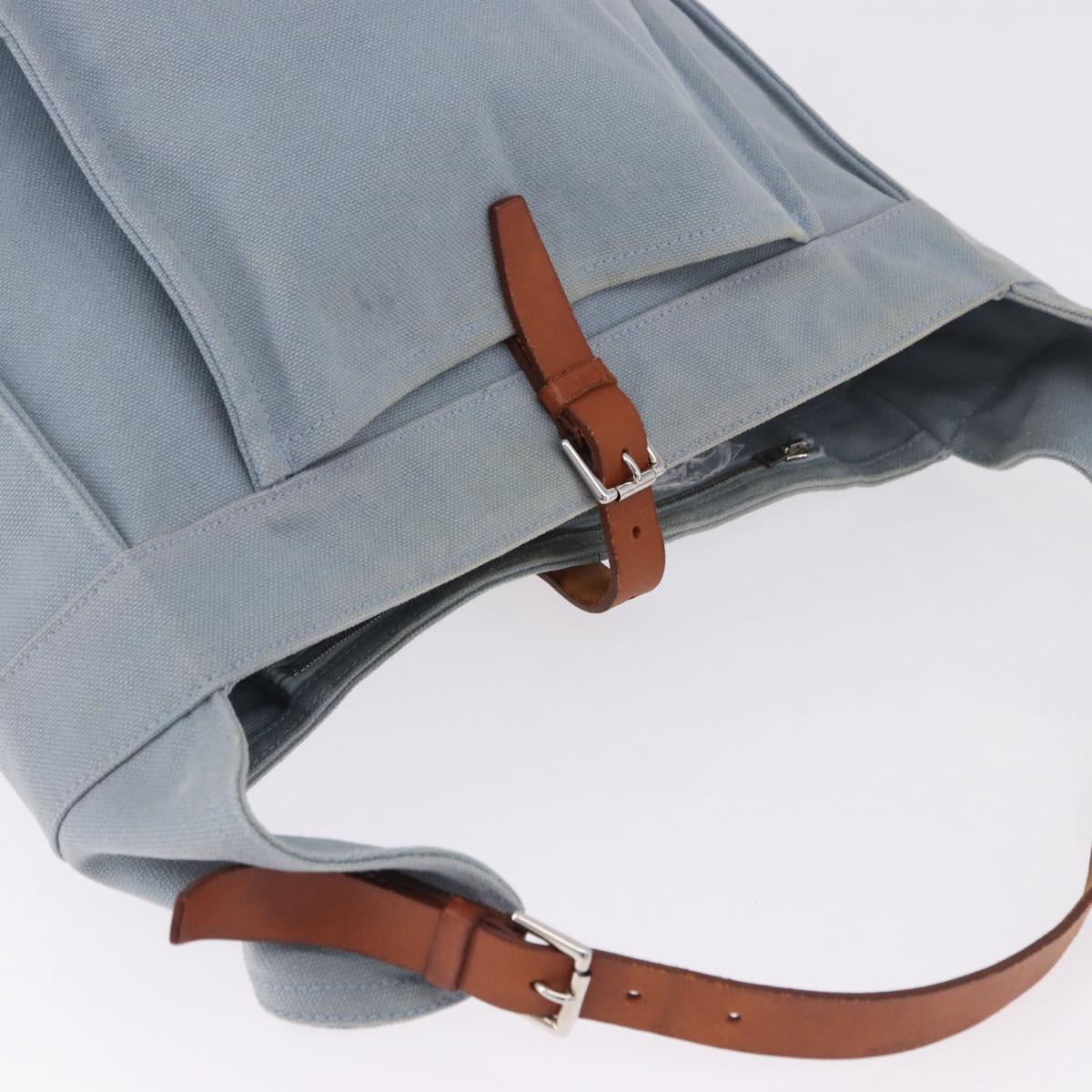 HERMES Marwali GM Shoulder Bag Canvas Light Blue Silver Auth ep15167