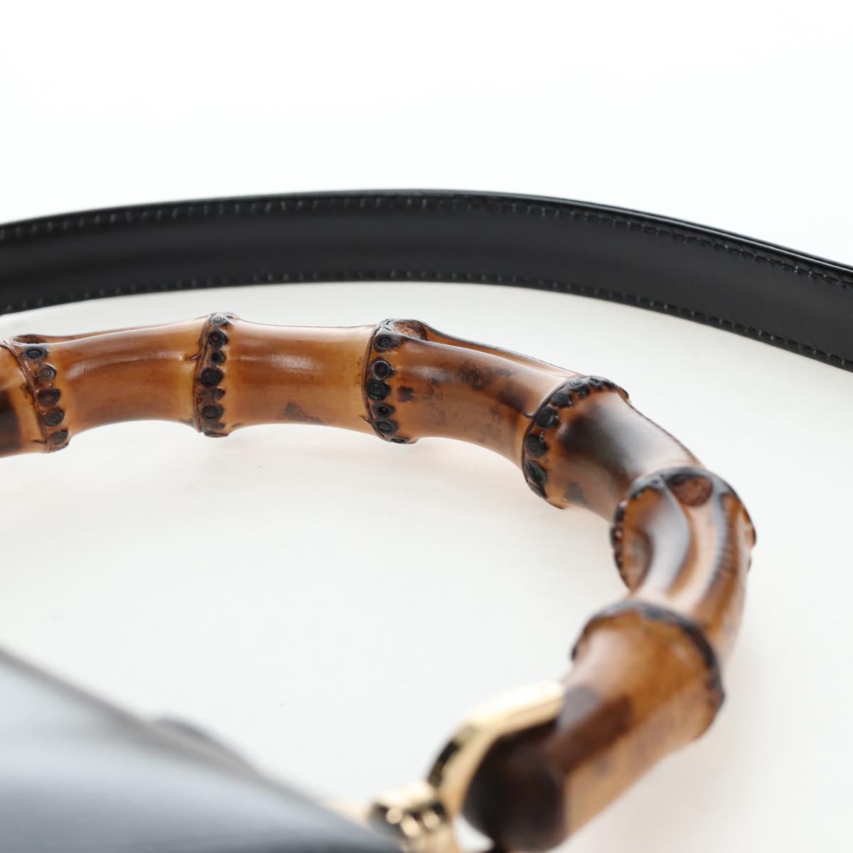 GUCCI Bamboo Hand Bag Leather 2way Black Gold Tone Auth ep15168SAV