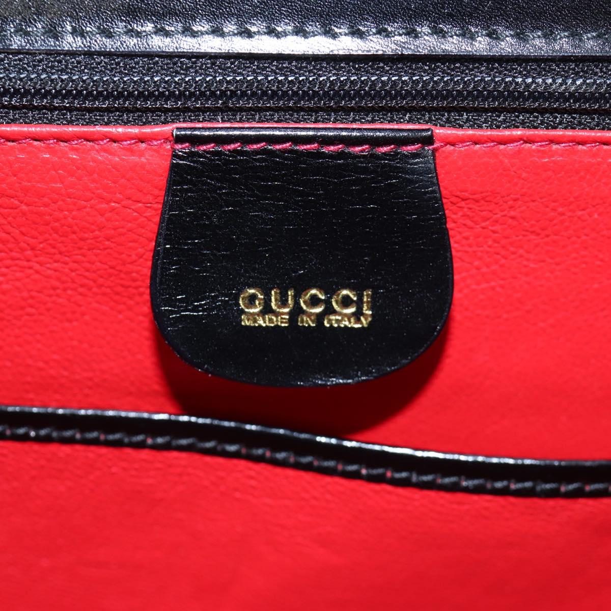 GUCCI Bamboo Hand Bag Leather 2way Black Gold Tone Auth ep15168SAV