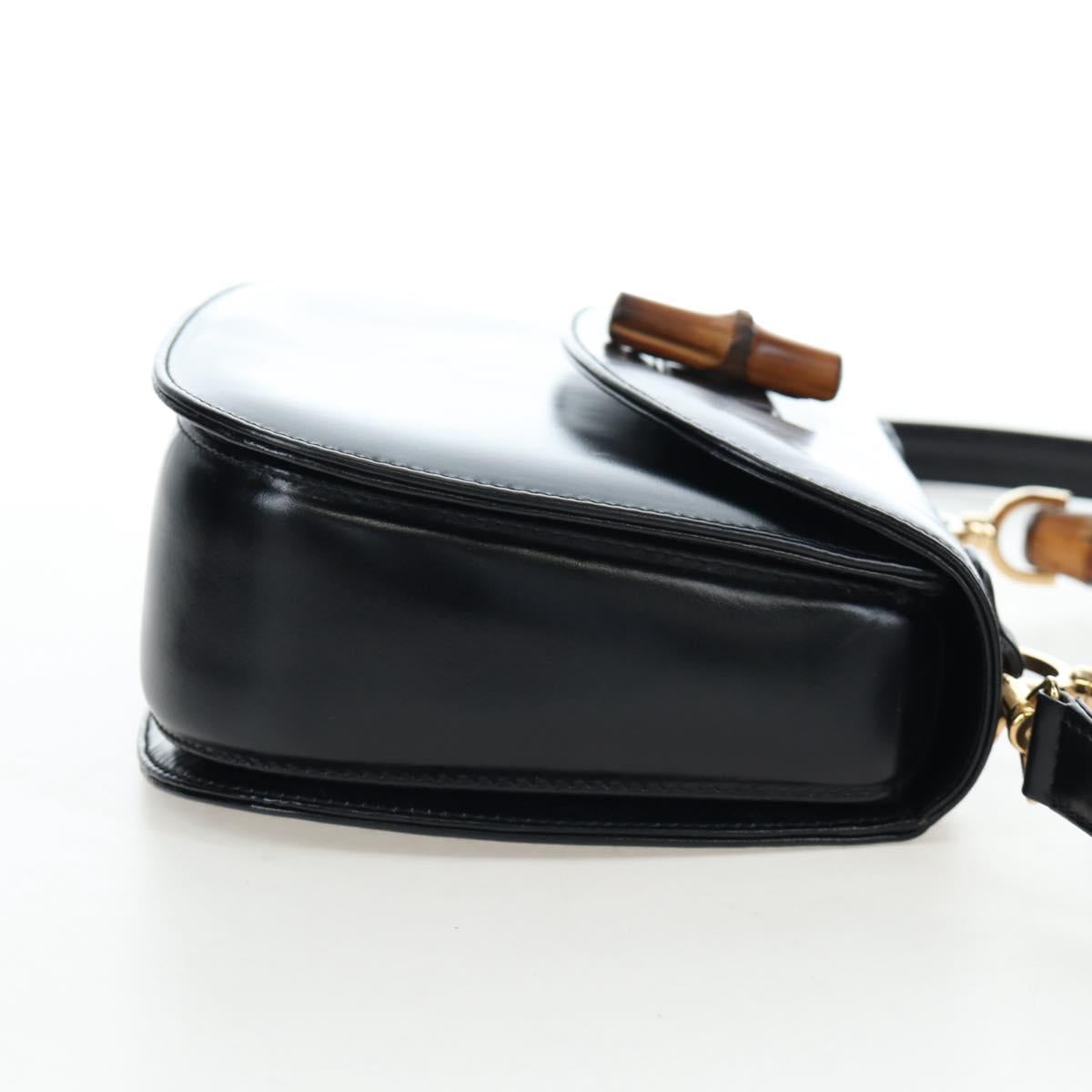 GUCCI Bamboo Hand Bag Leather 2way Black Gold Tone Auth ep15168SAV
