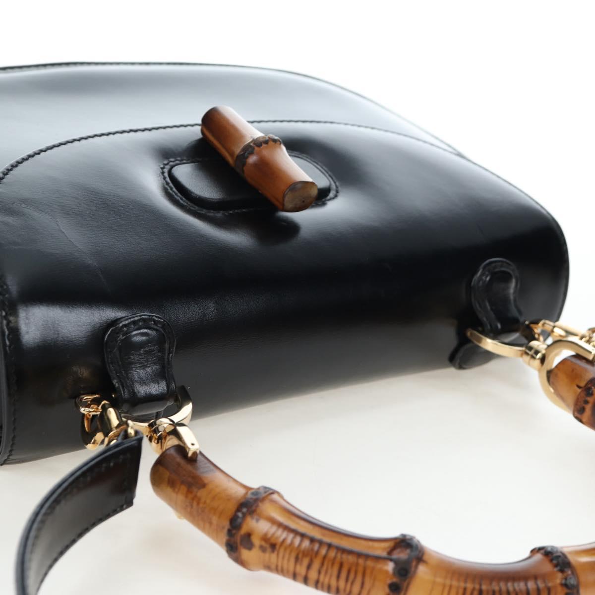 GUCCI Bamboo Hand Bag Leather 2way Black Gold Tone Auth ep15168SAV