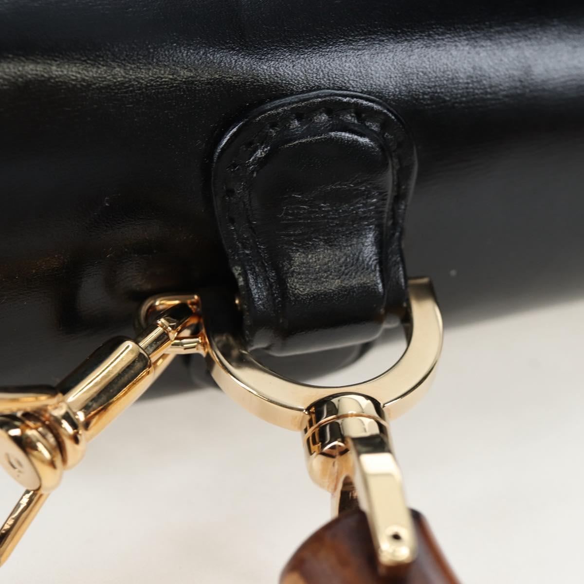 GUCCI Bamboo Hand Bag Leather 2way Black Gold Tone Auth ep15168SAV