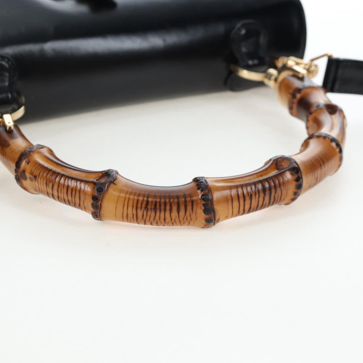 GUCCI Bamboo Hand Bag Leather 2way Black Gold Tone Auth ep15168SAV