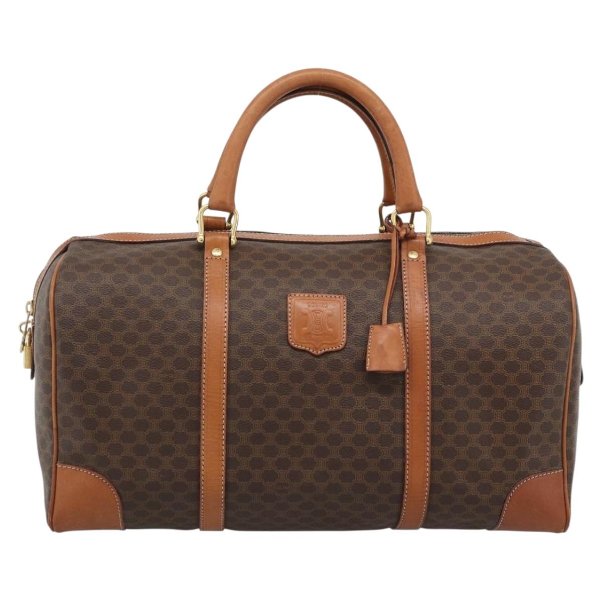 CELINE Macadam Boston Bag PVC Leather Brown Gold Tone Auth ep15169