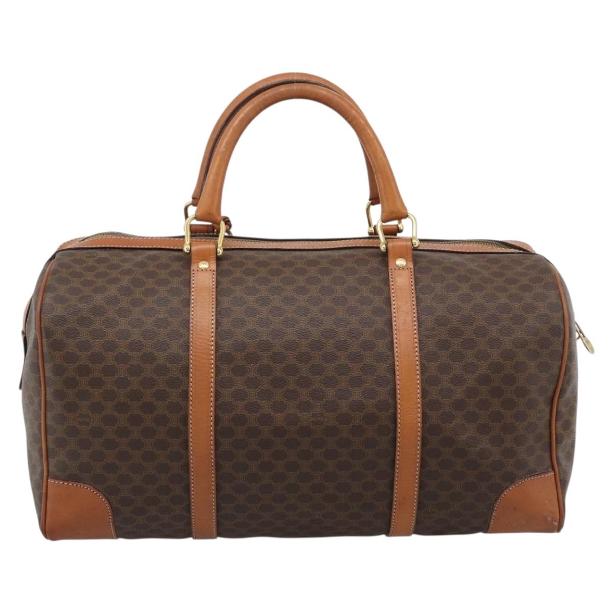 CELINE Macadam Boston Bag PVC Leather Brown Gold Tone Auth ep15169