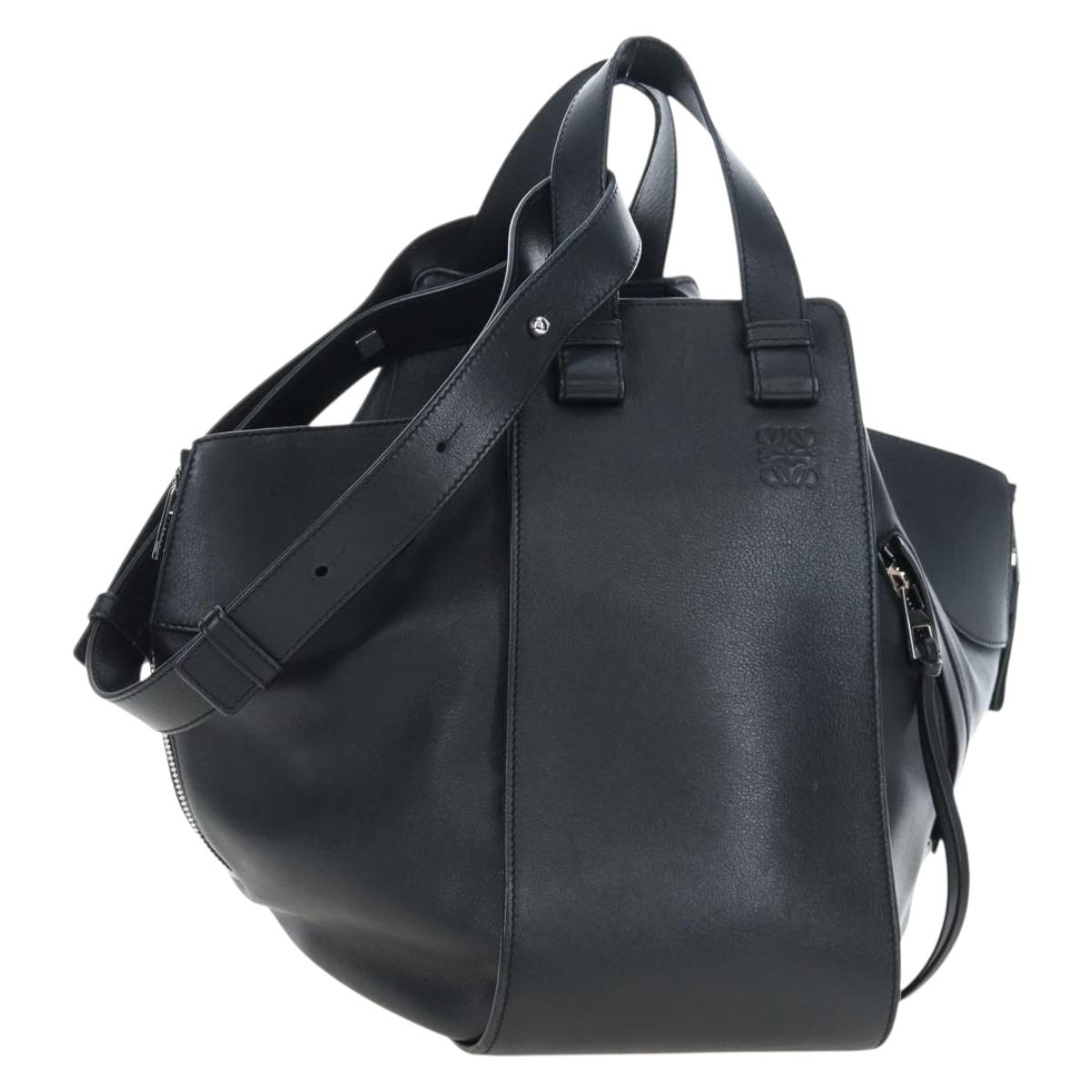 LOEWE Hammock Medium Hand Bag Leather 2way Black Silver Auth ep15172SAV