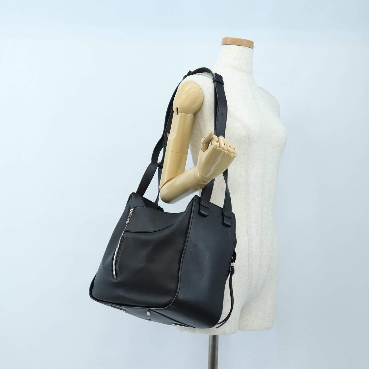 LOEWE Hammock Medium Hand Bag Leather 2way Black Silver Auth ep15172SAV
