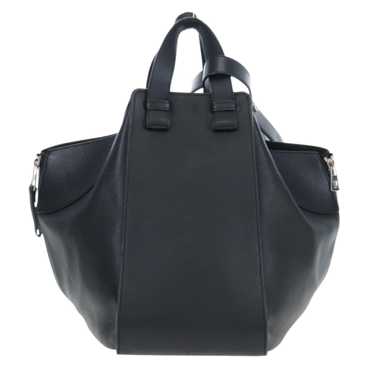 LOEWE Hammock Medium Hand Bag Leather 2way Black Silver Auth ep15172SAV