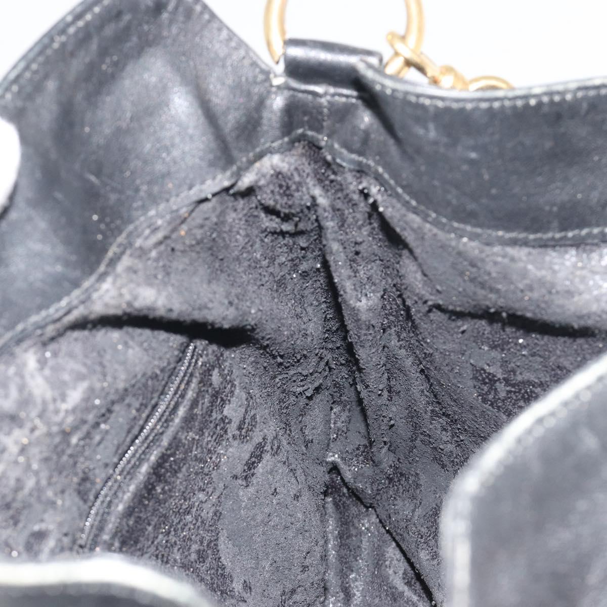 GUCCI Bamboo Hand Bag Leather Black Gold Tone 004 123 1638 Auth ep15174