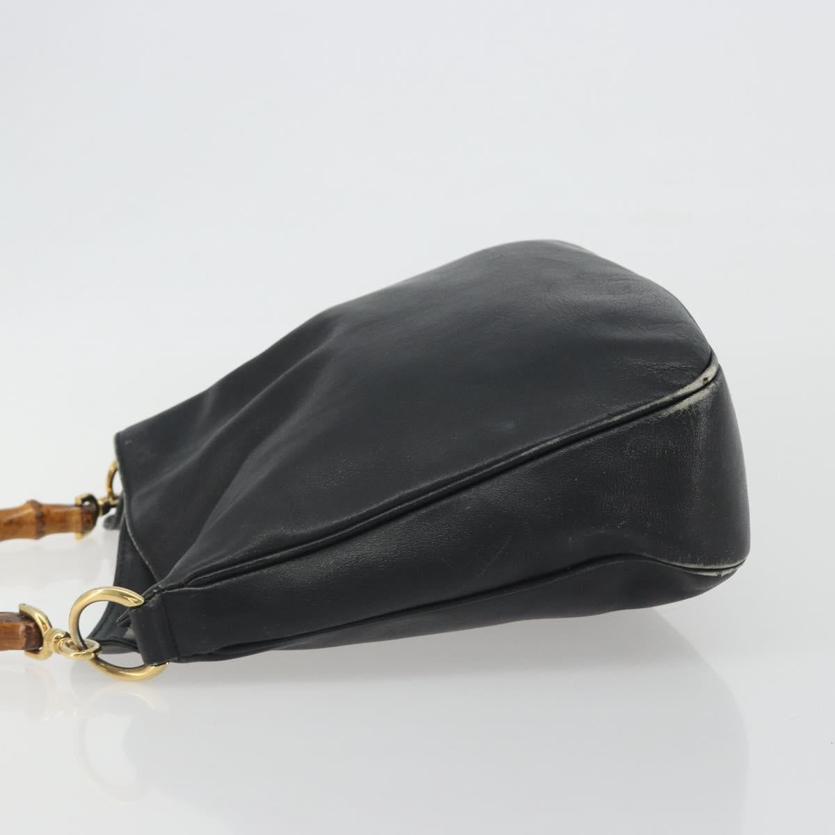 GUCCI Bamboo Hand Bag Leather Black Gold Tone 004 123 1638 Auth ep15174