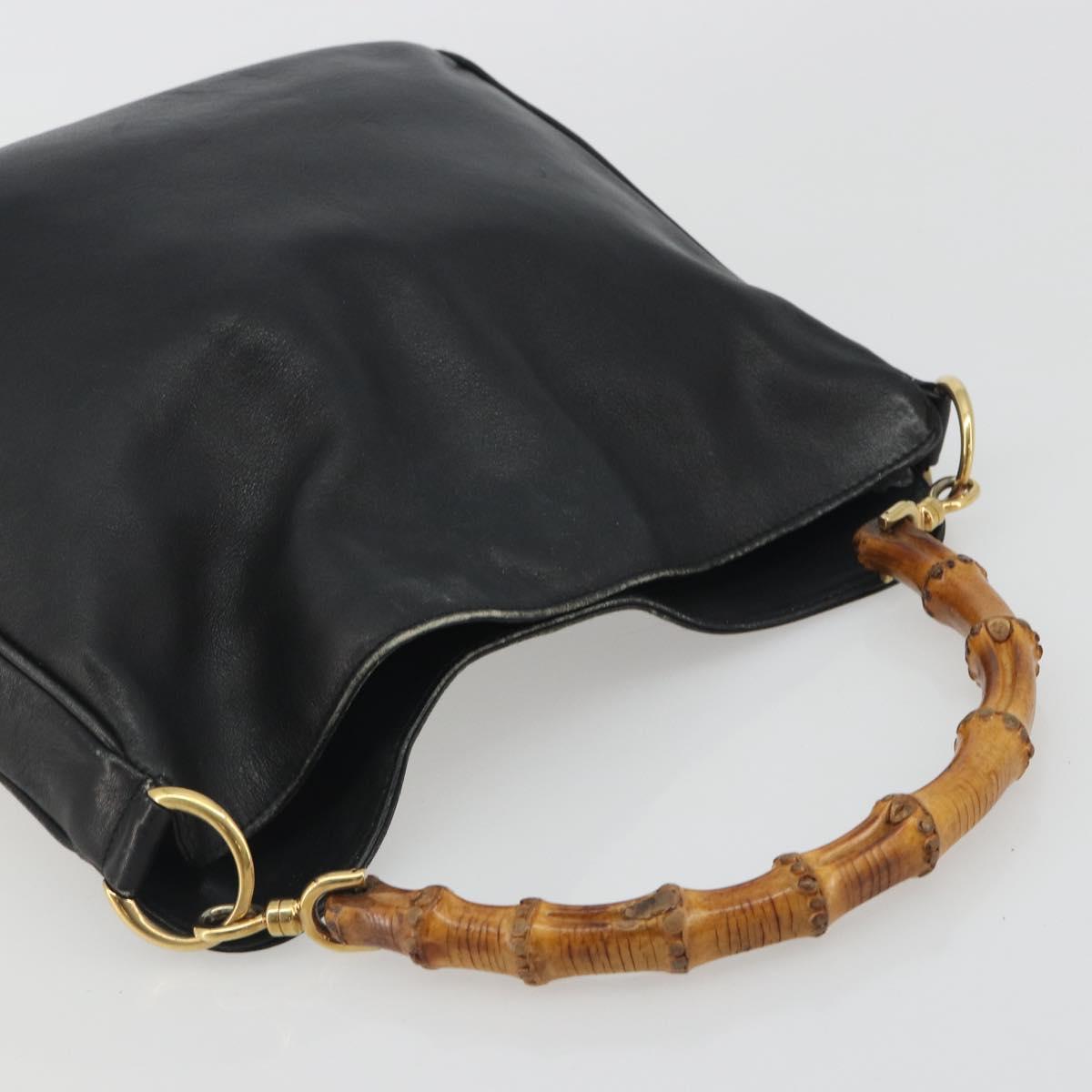GUCCI Bamboo Hand Bag Leather Black Gold Tone 004 123 1638 Auth ep15174