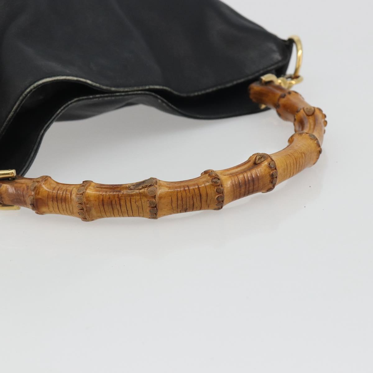 GUCCI Bamboo Hand Bag Leather Black Gold Tone 004 123 1638 Auth ep15174