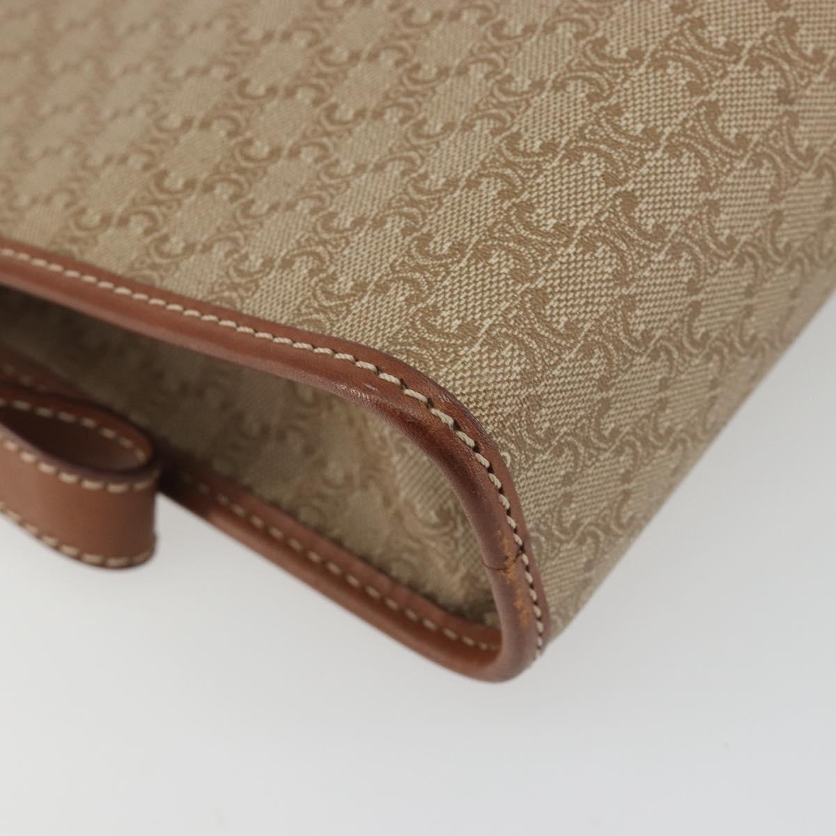 CELINE Macadam Clutch Bag PVC Leather Beige Gold Tone Auth ep15177
