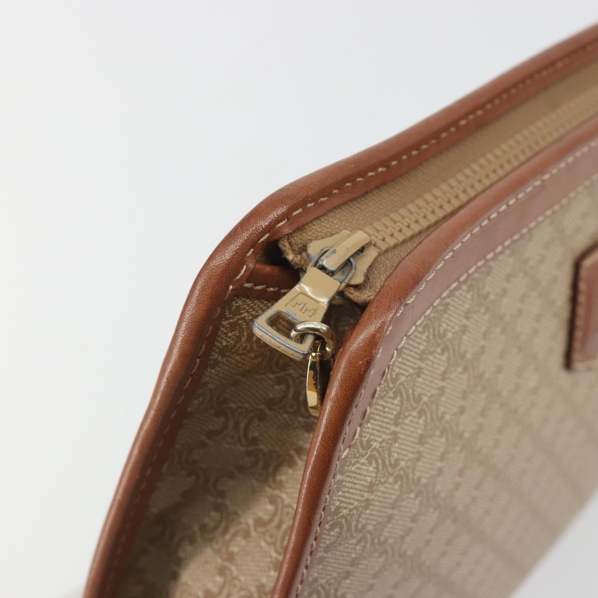 CELINE Macadam Clutch Bag PVC Leather Beige Gold Tone Auth ep15177