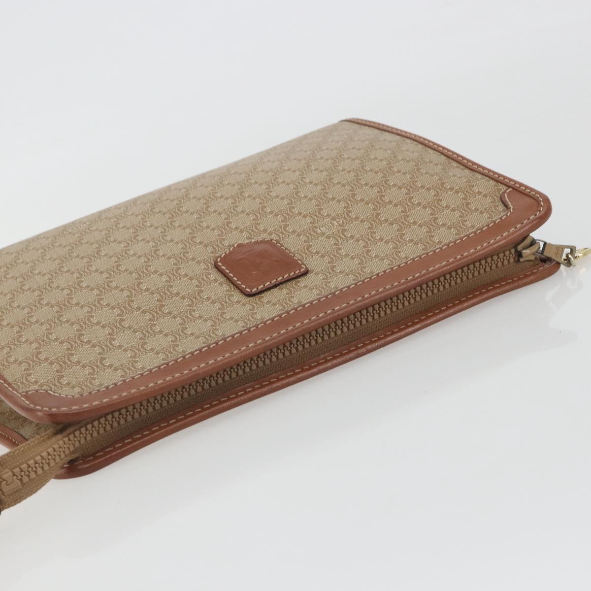 CELINE Macadam Clutch Bag PVC Leather Beige Gold Tone Auth ep15177