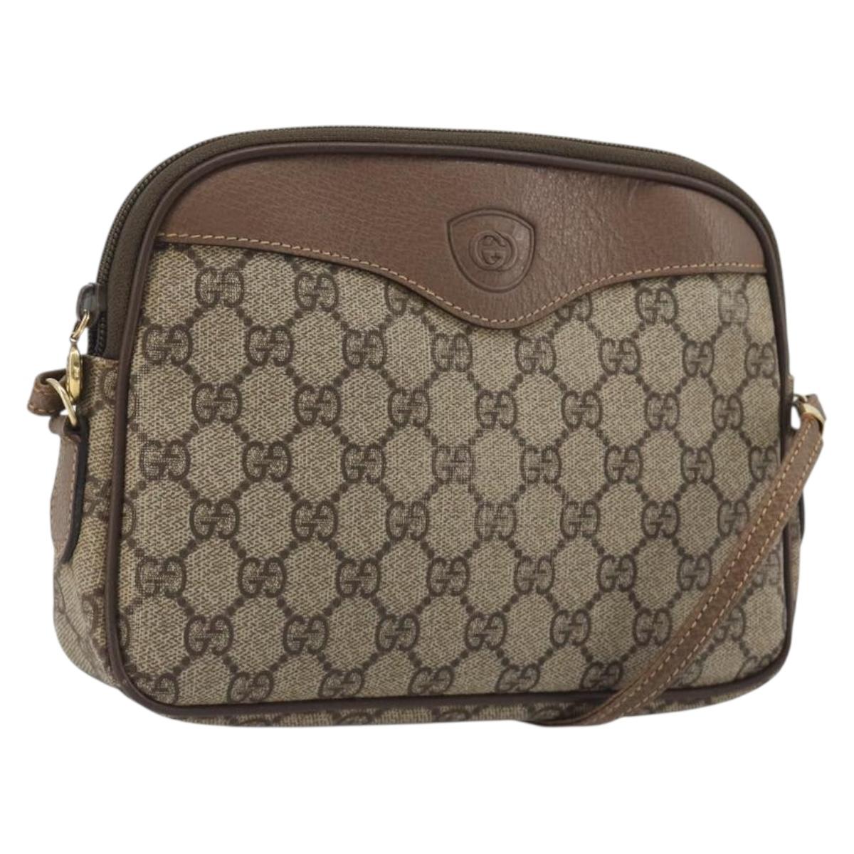 GUCCI GG Supreme Shoulder Bag PVC Leather Beige Gold Tone Auth ep15182
