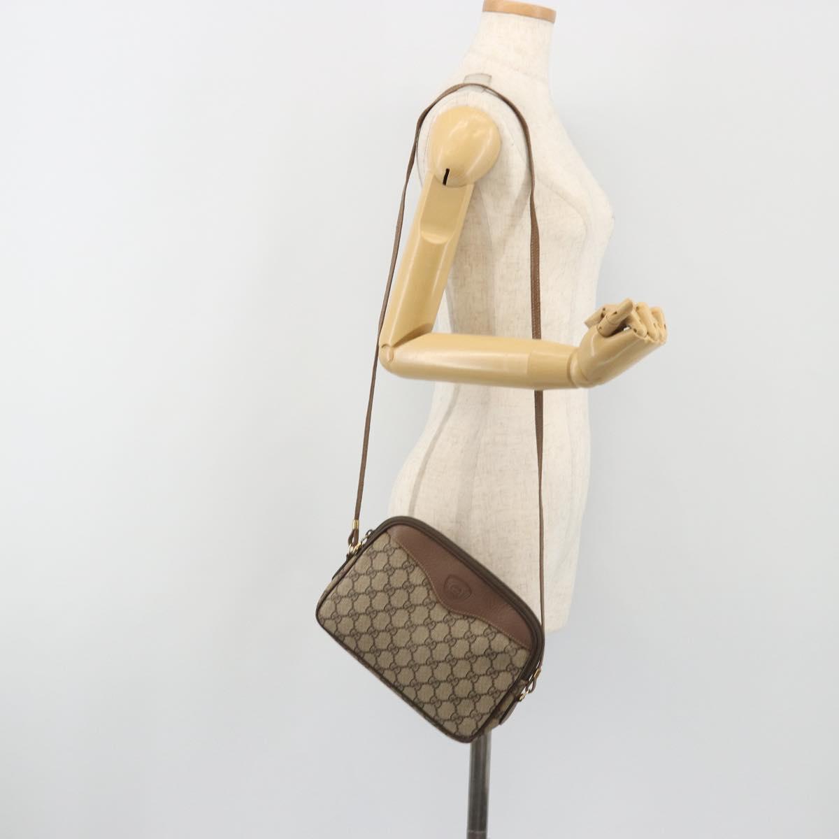 GUCCI GG Supreme Shoulder Bag PVC Leather Beige Gold Tone Auth ep15182