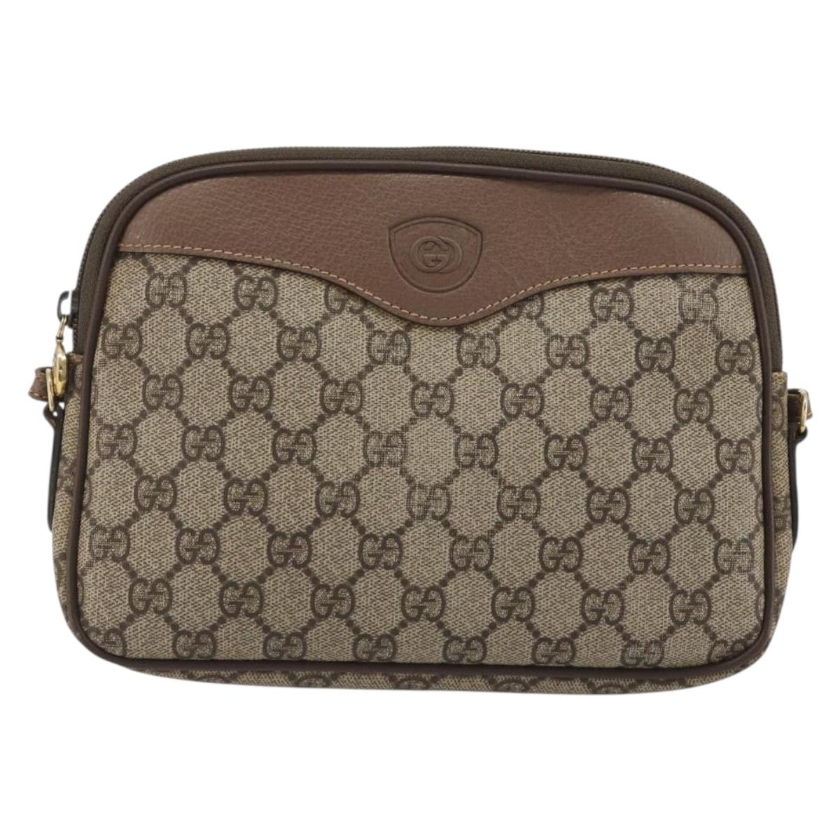 GUCCI GG Supreme Shoulder Bag PVC Leather Beige Gold Tone Auth ep15182