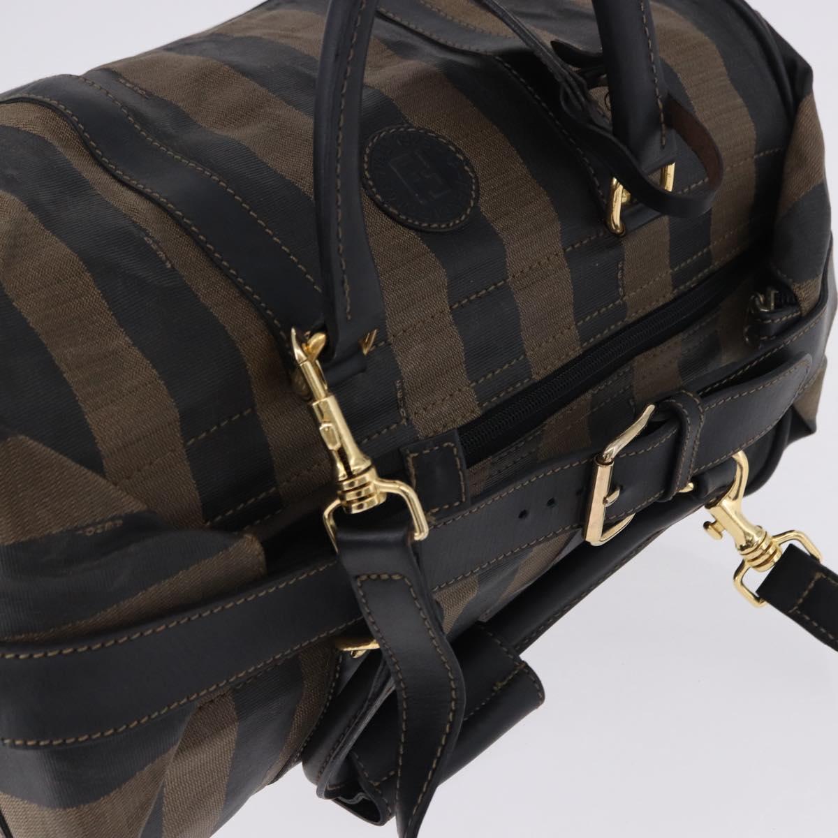 FENDI Pecan Canvas Boston Bag 2way Black Gold Tone Auth ep15183